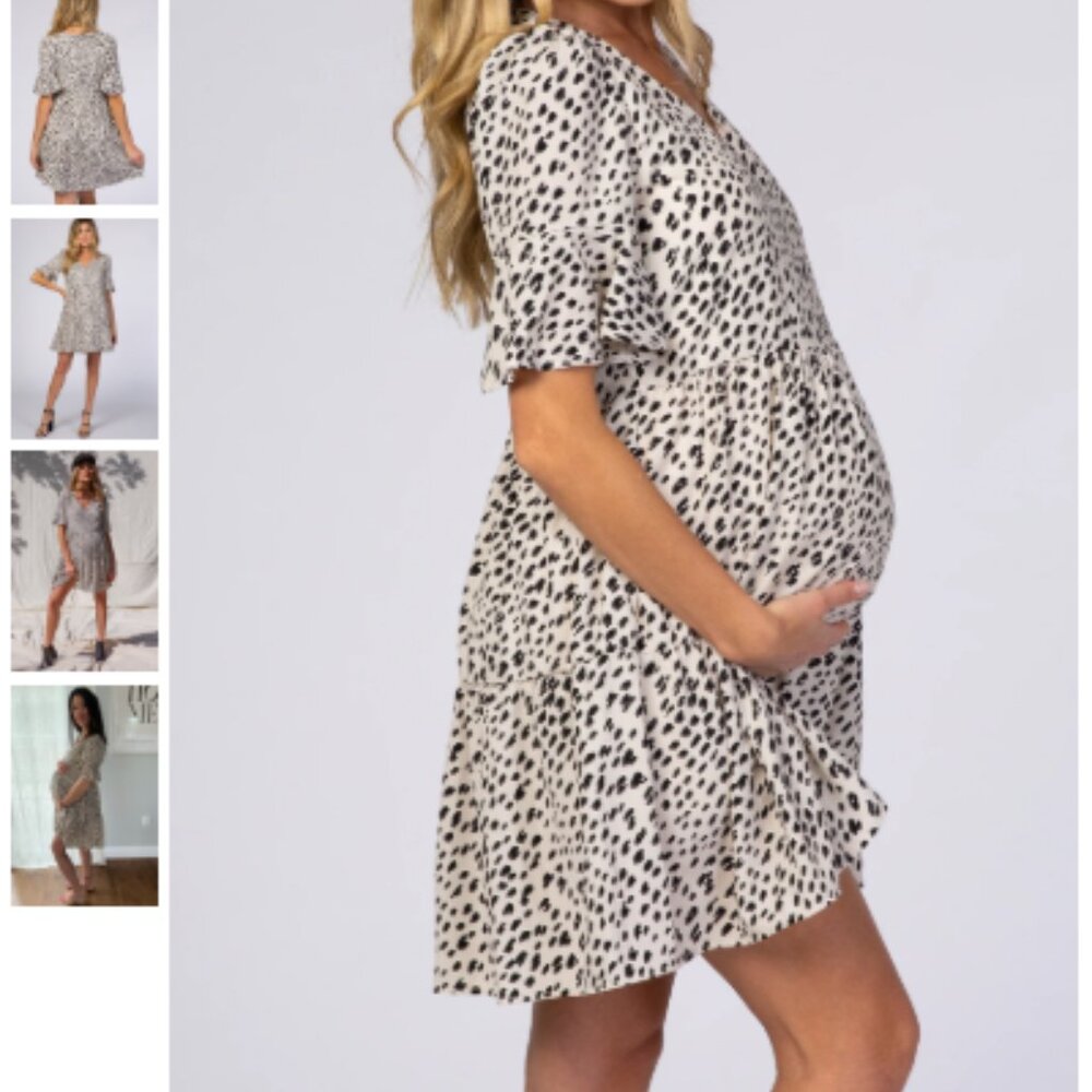 Beige Animal Print Ruffle Sleeve Maternity Dress (never worn)